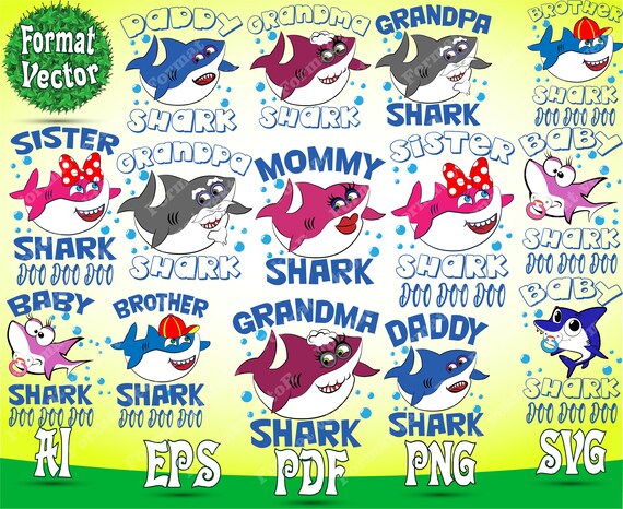 Baby Shark Svg File Bundle Family Shark Printable Family Etsy