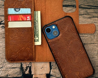 iPhone 13/Mini/Pro/Pro Max Genuine Leather Case - Detachable Magnetic Bumper/Wallet Case - RFID Blocking Card Slots - Card Storage
