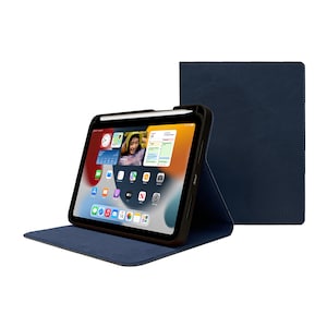 Étui pour iPad 10e génération 10,9 pouces - Année : 2022 - Avec ou sans porte-crayons - Fin bleu en cuir de vachette véritable - Avec fonction veille/sommeil