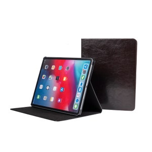 Housse iPad Pro 11 » - Coque magnétique - Modèle 2018 - Première génération - Cuir de vachette véritable noir fin - Avec veille-sommeil