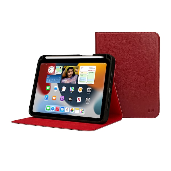 iPad 10th Generation 10.9" Case - Year: 2022 - With & Without Pencil Holder - Thin Red Genuine Cowhide Leather - With Sleep-Wake