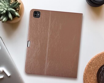 Funda de piel para iPad Pro de 11" (M5) - 6.ª generación - 2025 - Con portalápices - Piel auténtica roja - Función de reposo/activación - Para modelos A3357 y A3358