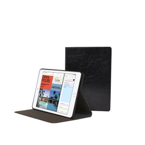 Étui iPad Mini 5 - Avec et sans porte-crayon - Cuir de vache véritable noir fin - Étui Folio Stand magnétique - Avec veille-réveil