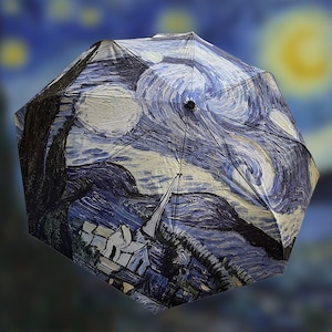 ENAPY Automatic Folding Waterproof Rain Umbrella with UV Protection - Inspired by "The Starry Night" Painting by Van Gogh