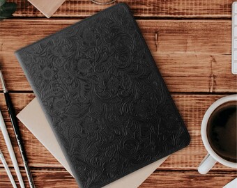 iPad Mini 6 Leather Case - 2021 Model - With Pencil Holder - Black Genuine Cowhide Leather - Sleep-Wake - Supports Touch ID