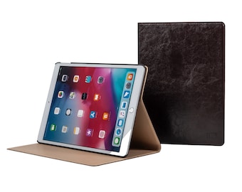 iPad Pro 12.9" Case - 1st & 2nd Generation - Dark Brown Cover - Genuine Cowhide Leather - Folio Stand Case With Sleep-Wake