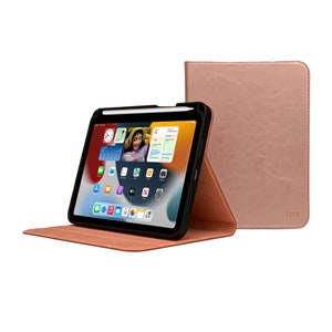 Étui iPad 10e génération 10,9 » - Année: 2022 - Avec et sans porte-crayon - Cuir de vachette véritable en or rose mince - Avec veille-sommeil