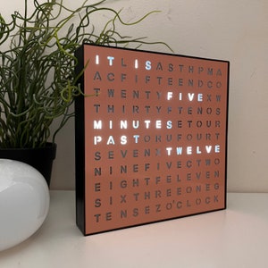 LED Word Desk Clock for Home & Office - LED Text Display - Powered by USB Cable - A Unique Gift Item - 20cm X 20cm (7.8" X 7.8" X 2")