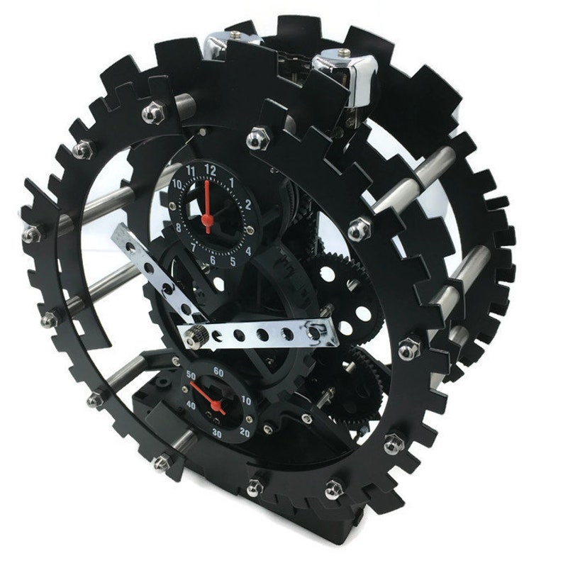 Modern Novelty Designer Moving Gear Vintage Retro DeskShelf Clock with Bell Alarm