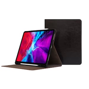 Étui iPad Air 3 & iPad Pro 10.5 » - Avec porte-crayon - Étui mince en cuir de vachette véritable brun foncé - avec veille-sommeil