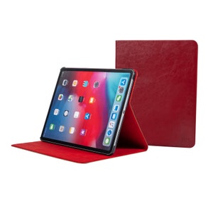 Housse iPad Pro 11 » - Coque - Modèle 2018 - Première génération - Cuir de vachette véritable rouge fin - Avec veille-sommeil