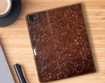 Funda de piel para iPad Pro de 11" (M5) - 6.ª generación - 2025 - Con portalápices - Piel auténtica - Función de reposo/activación - Para modelos A3357 y A3358