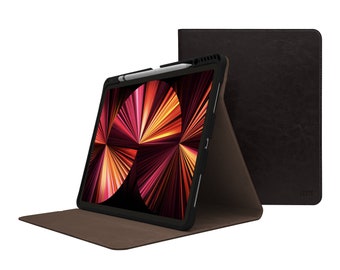 iPad Pro 12.9" Case - 3rd Generation - Dark Brown - Genuine Cowhide Leather - Folio Stand Cover - Sleep/Wake - With/Without Pencil Holder