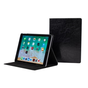 Étui iPad Mini 4 - Housse - Cuir de vachette noir fin véritable - Étui Folio Stand - Avec fonctionnalité Sleep-Wake