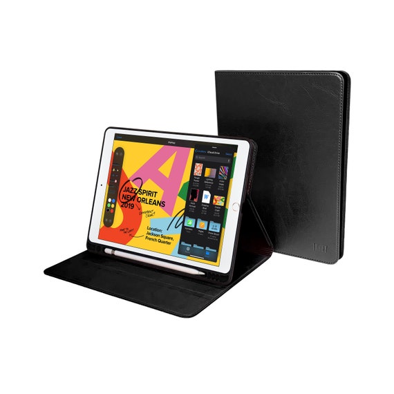 Housse iPad 10.2 7ème génération 2019 avec/sans porte-crayon Housse en cuir  de vachette véritable noir avec veille-sommeil -  France