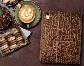 Funda de piel para iPad Air de 13" (M4) - Año: 2026 - Con soporte para Apple Pencil - Piel auténtica marrón fina - Función de encendido/apagado automático - Para los modelos A3461 y A3462