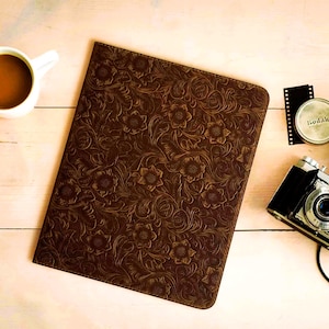 iPad Air 5 Case - 10.9" iPad Air 5th Generation 2022 Leather Cover - With Pencil Holder - Dark Brown Genuine Cowhide Leather - Sleep-Wake