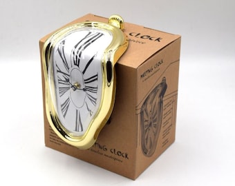 Gold Colored Salvador Dali Melting Desk/Shelf Clock inspired by his famous Painting "Persistence of Time"