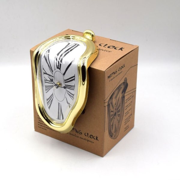 Gold Colored Salvador Dali Melting Desk/Shelf Clock inspired by his famous Painting "Persistence of Time"