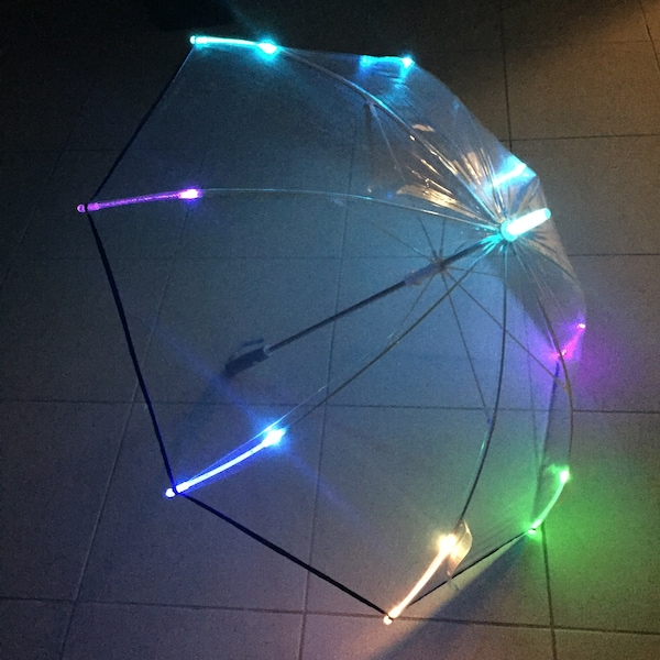 Light-Up High-Quality LED Flashing Colorful Transparent Umbrella with Flashlight & Shoulder Carry-Bag