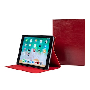 Étui pour iPad 10,2" - 8e génération - Modèle 2020 - Avec/sans porte-crayons - Cuir de vachette véritable rouge - Avec fonction veille-sommeil