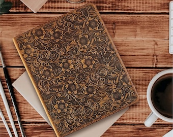 iPad Pro 12.9" Case - 6th & 5th Generation - 2022/2021 - With and Without Pencil Holder - Carved Genuine Cowhide Leather - Sleep/Wake