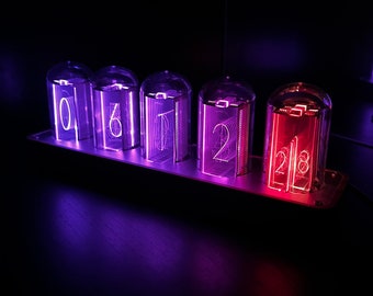 Five Tube Nixie LED Retro Digital Desktop Clock - Creative Gift Item - WI-FI Time Calibration - Alarm & Timer - No Assembly Required