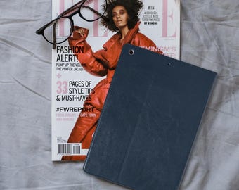 iPad 10.2" Case - 8th Generation Cover - 2020 Model - Thin Dark Blue Genuine Cowhide Leather - With Magnetic Sleep-Wake