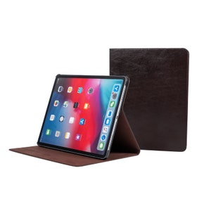 Housse iPad Pro 11 » - Coque magnétique - Modèle 2018 - Première génération - Cuir mince brun foncé véritable en peau de vache - Avec veille-sommeil