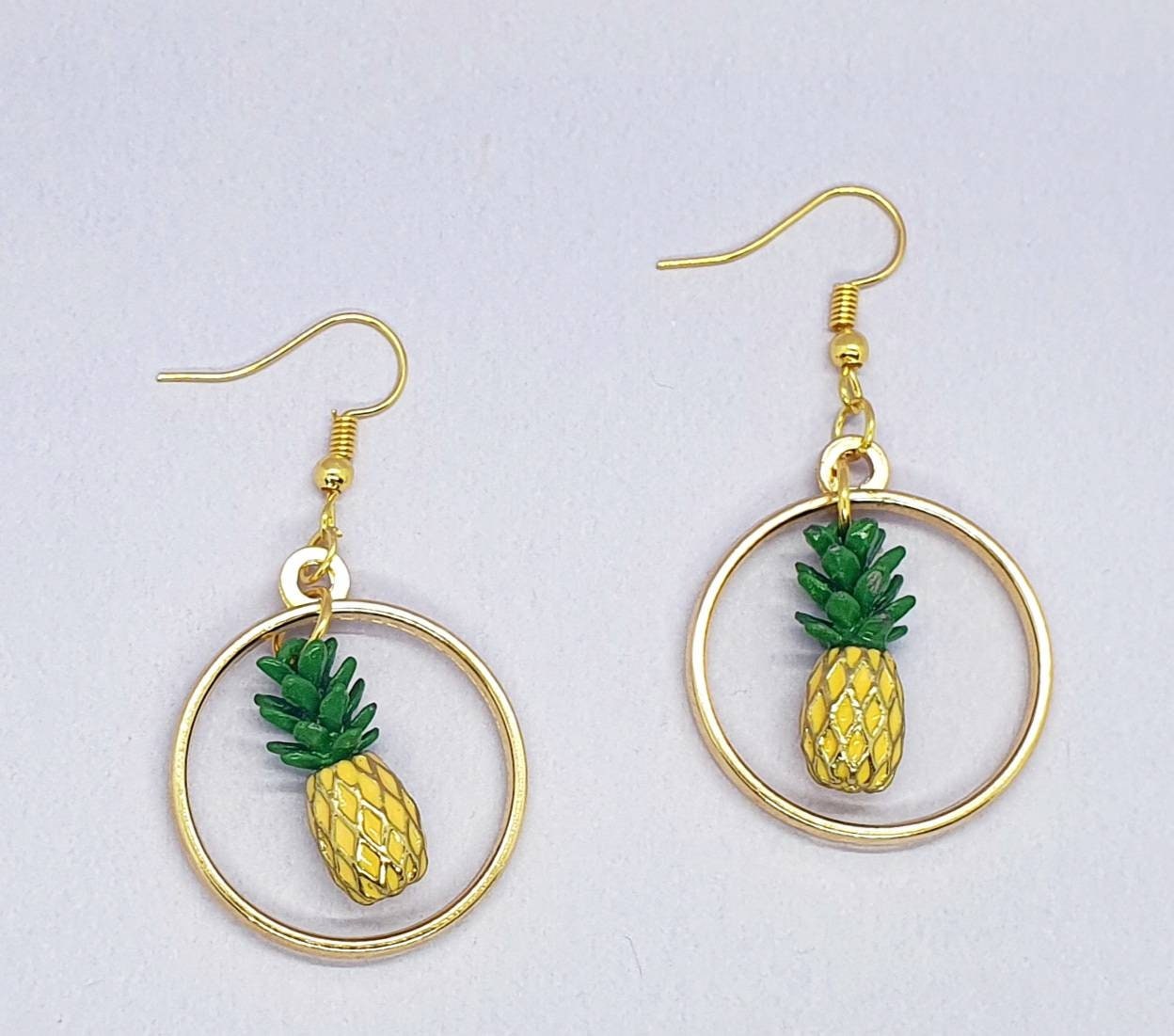 Gold Pineapple Pina Colada Hoop Earrings Etsy UK