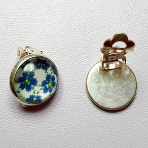 Blue floral cabochon clip on earrings (available for pierced ears too)