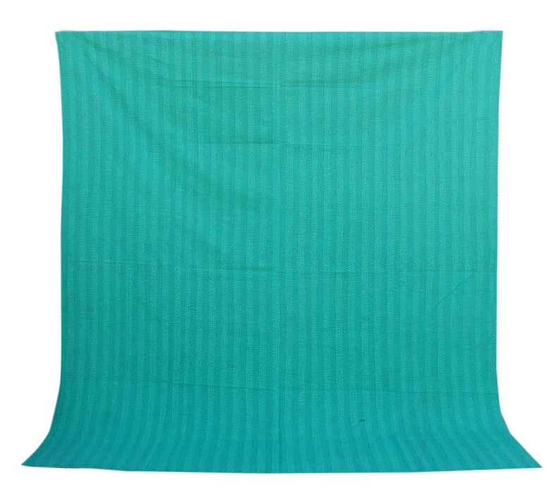 Green Ikat Design Kantha Quilt Handmade Kantha Blanket Queen Size Kantha Throw Indian Cotton Kantha Bedspread Hand Stitched Kantha Bed Cover