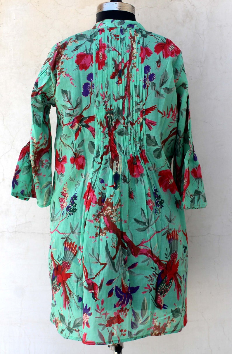 Sea Green Indian Women/'s Cotton Dress Hippie Floral Printed Top Indian Girl/'s Block Printed Tunic Summer Top