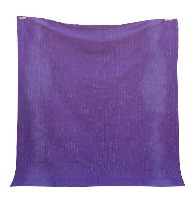 Purple Handmade Kantha Quilt Hand Embroidered Patchwork Kantha Blanket Indian Sari Kantha Throw Hand Stitched Kantha Bedspread