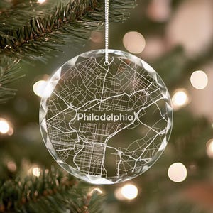 Personalized City Map Crystal Ornament, Custom Christmas Map of Any Town Gift, Christmas Gift Idea