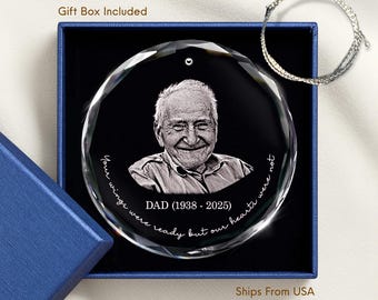Personalized Memorial Crystal Ornament, Engraved Photo Christmas Ornament, Loss of Father Gift, Sympathy Gift, Remembrance Gift