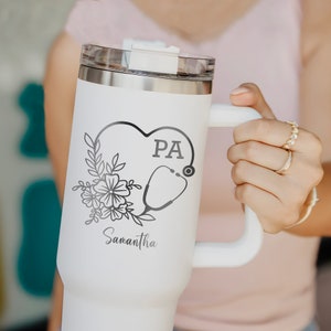 Personalized 40oz Tumbler For Physicians Assistant, Custom PA Laser Engraved Tumbler With Handle, Gift for PA Graduation, PA Week Gifts