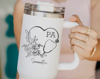 Personalized 40oz Tumbler For Physicians Assistant, Custom PA Laser Engraved Tumbler With Handle, Gift for PA Graduation, PA Week Gifts