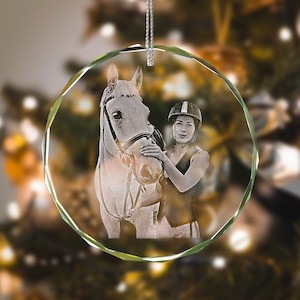 Engraved Photo Crystal Glass Ornament - Personalized Christmas Gifts for Family, Gift Box Included