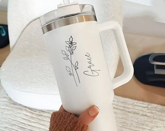Personalized Birth Flower Tumbler Gifts For Nana, Unique Mother's Day Gifts for Mom, Grandma, 40oz Tumbler With Handle