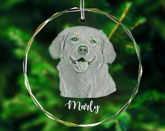 Personalized Pet Glass Ornament Engraved - Etched Your Dog Photo on Crystal Ornament