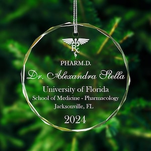 Rx Doctor of Pharmacy Pharm D Graduation Ornament, Custom Pharmacist Christmas Gift, Pharmacist Graduation Gift