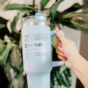 Personalized Dental 40oz Tumbler With Handle, Custom Dental Hygience Tumbler Insulated Hot & Cold, Gift For Teeth Lovers, Dentist Gifts