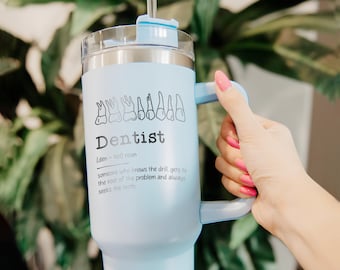 Personalized Dental 40oz Tumbler With Handle, Custom Dental Hygience Tumbler Insulated Hot & Cold, Gift For Teeth Lovers, Dentist Gifts