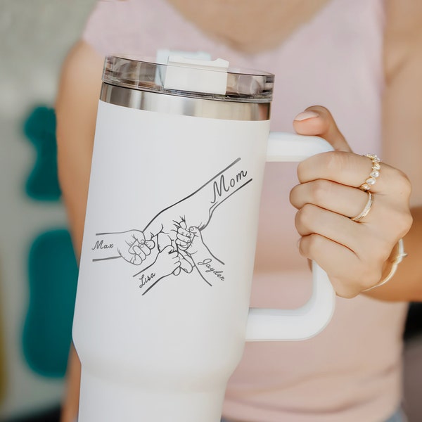 Custom Mom Gifts for Mothers Day, Personalized Holding Kid Hands 40oz Tumbler, Unique Gifts for Mama, Gifts from Kids
