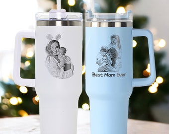 Custom Family Photo Christmas Gifts, Engraved Your Favorite Photo on 40oz Tumbler, Unique Gifts for Her, Gifts for Mom