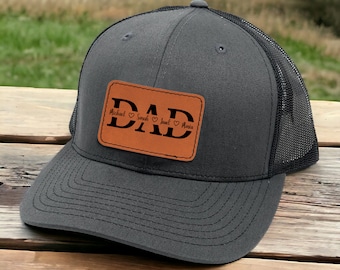 Personalized Dad Hat with Kids Names, Father's Day Gift for Dad, Husband, Engraved Trucker Cap with Leather Patch
