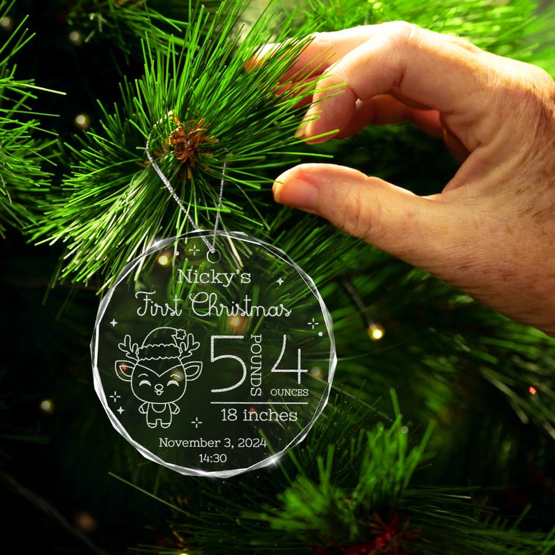 Personalized Christmas Glass Ornaments, First Christmas Baby Gifts for