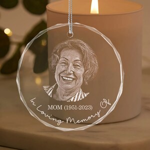 Custom Memorial Photo Crystal Ornament, Loss of Loved Mom Dad Remembrance Gifts, Sympathy Gift, Engraved Photo Christmas Ornament
