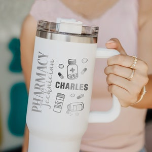 Pharmacy Technician Personalized 40oz Tumbler with Handle, Custom Pharmacist Graduation Tumbler Gift, RPh Gift, RX Gifts, RX Tumbler